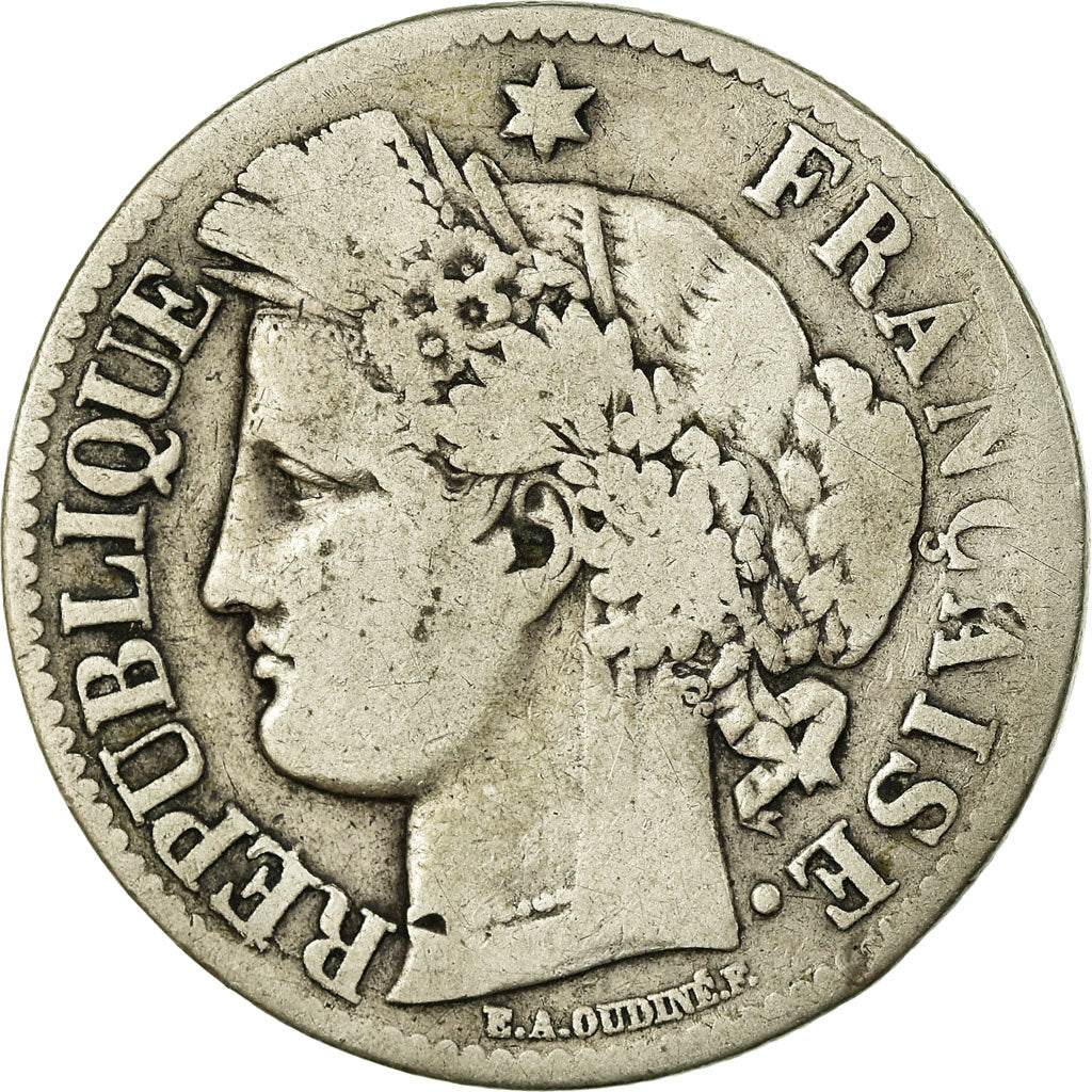 Coin, France, Cérès, 2 Francs, 1871, Bordeaux, VF(20-25), Silver, KM:817.2