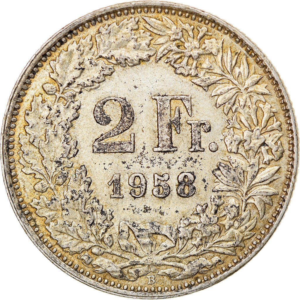 Coin, Switzerland, 2 Francs, 1958, Bern, AU(55-58), Silver, KM:21