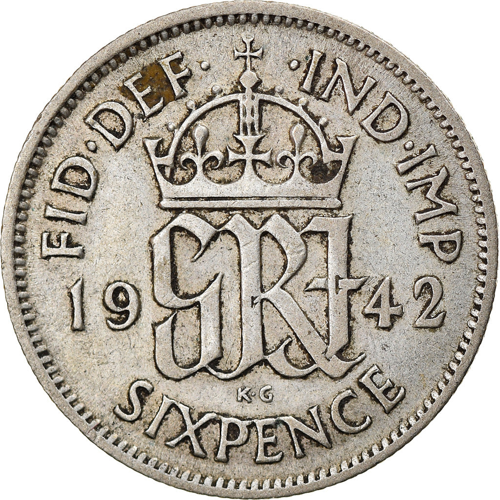 Coin, Great Britain, George VI, 6 Pence, 1942, EF(40-45), Silver, KM:852