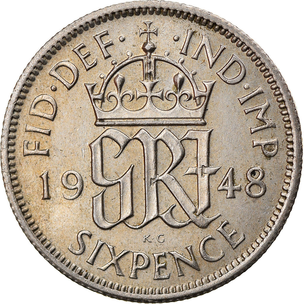 Coin, Great Britain, George VI, 6 Pence, 1948, AU(55-58), Copper-nickel, KM:862