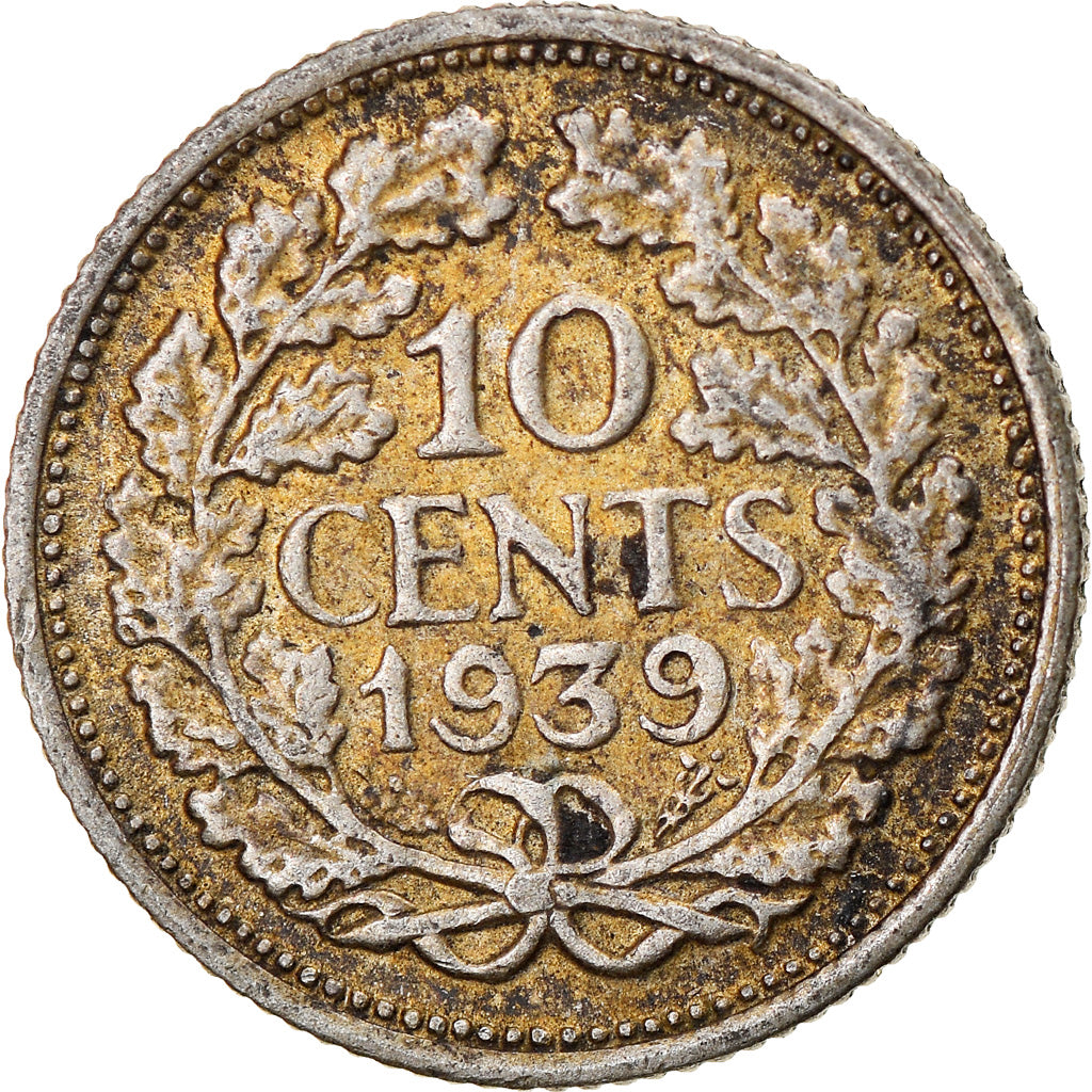 Monnaie, Pays-Bas, Wilhelmina I, 10 Cents, 1939, TB, Argent, KM:163