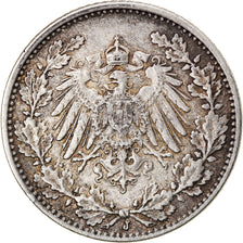 Coin, GERMANY - EMPIRE, 1/2 Mark, 1916, Hamburg, VF(30-35), Silver, KM:17