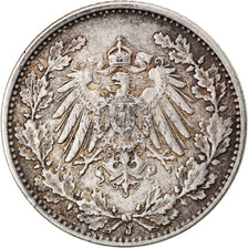 Moeda, ALEMANHA - IMPÉRIO, 1/2 Mark, 1916, Hamburg, VF(30-35), Prata, KM:17