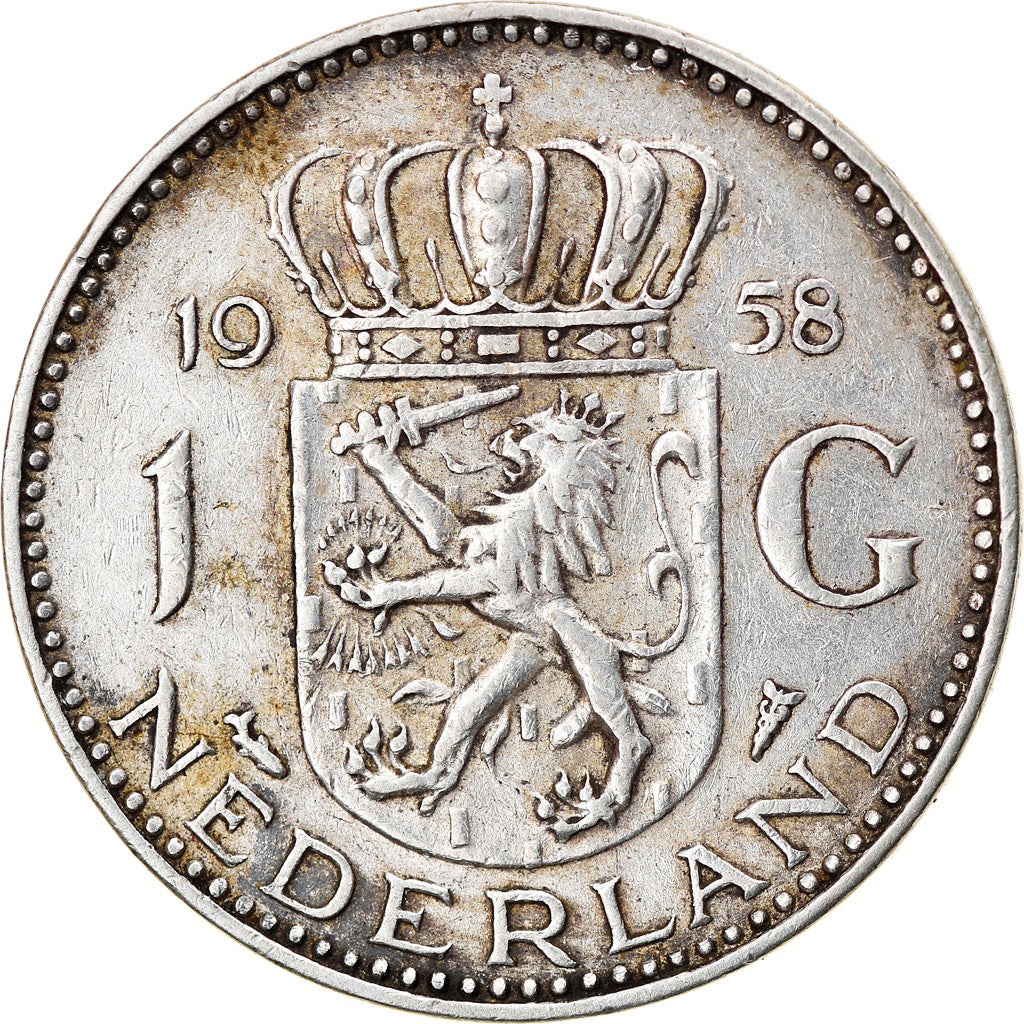 Coin, Netherlands, Juliana, Gulden, 1958, EF(40-45), Silver, KM:184