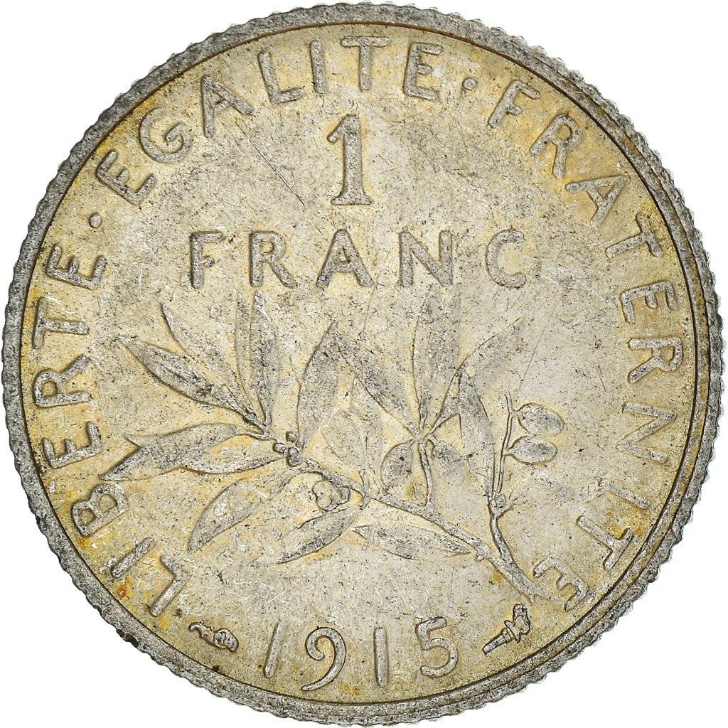 Moneta, Francja, Semeuse, Franc, 1915, Paris, AU(50-53), Srebro, KM:844.1