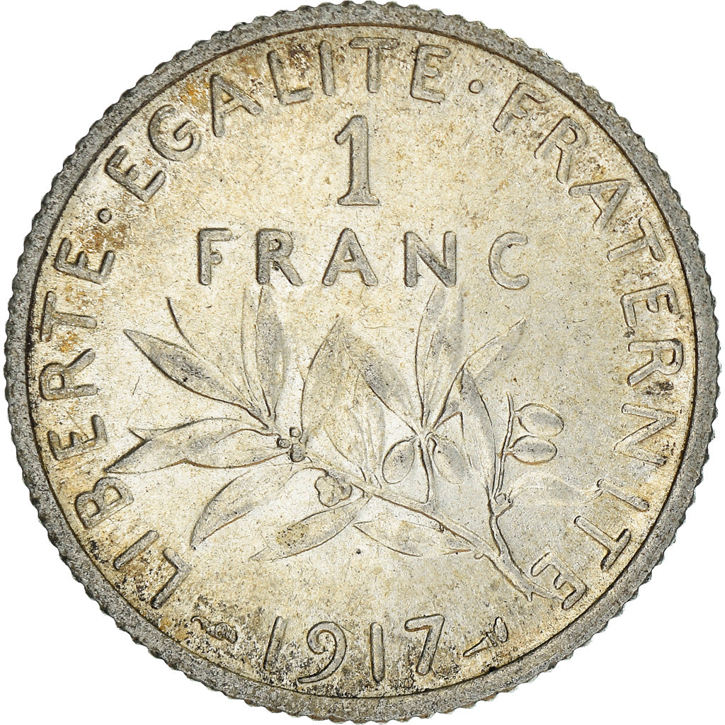 Coin, France, Semeuse, Franc, 1917, Paris, MS(60-62), Silver, KM:844.1