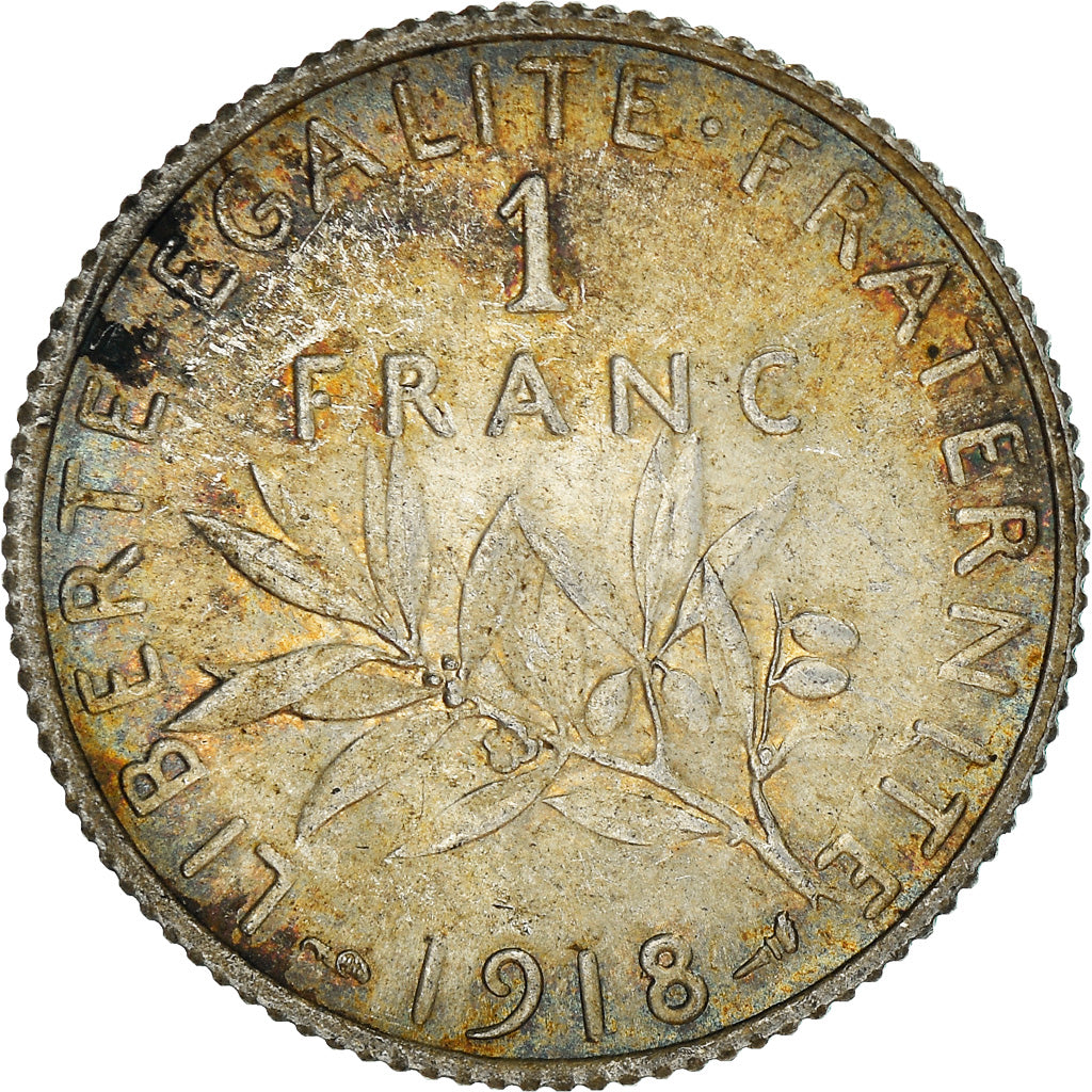 Coin, France, Semeuse, Franc, 1918, Paris, AU(55-58), Silver, KM:844.1