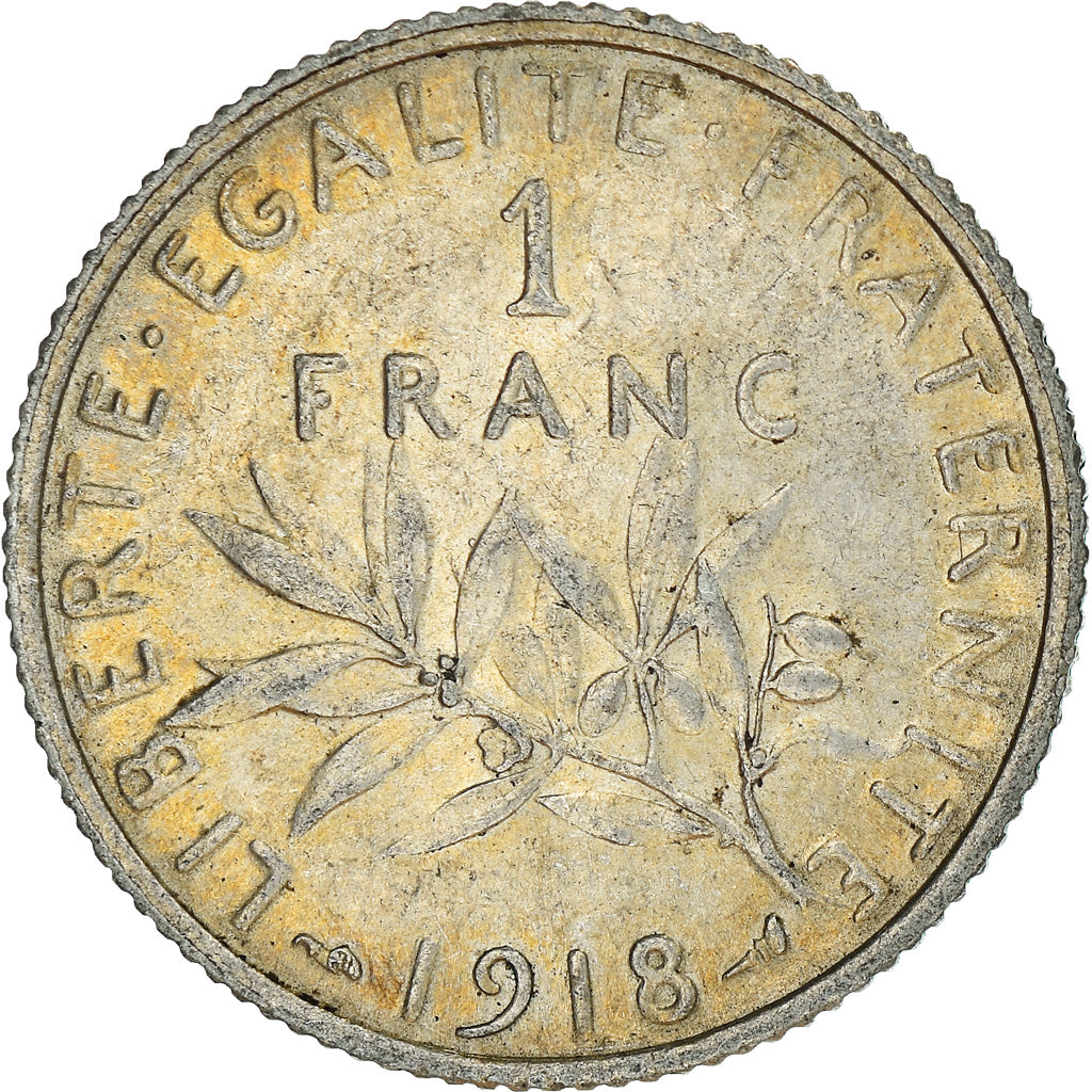Coin, France, Semeuse, Franc, 1918, Paris, AU(55-58), Silver, KM:844.1