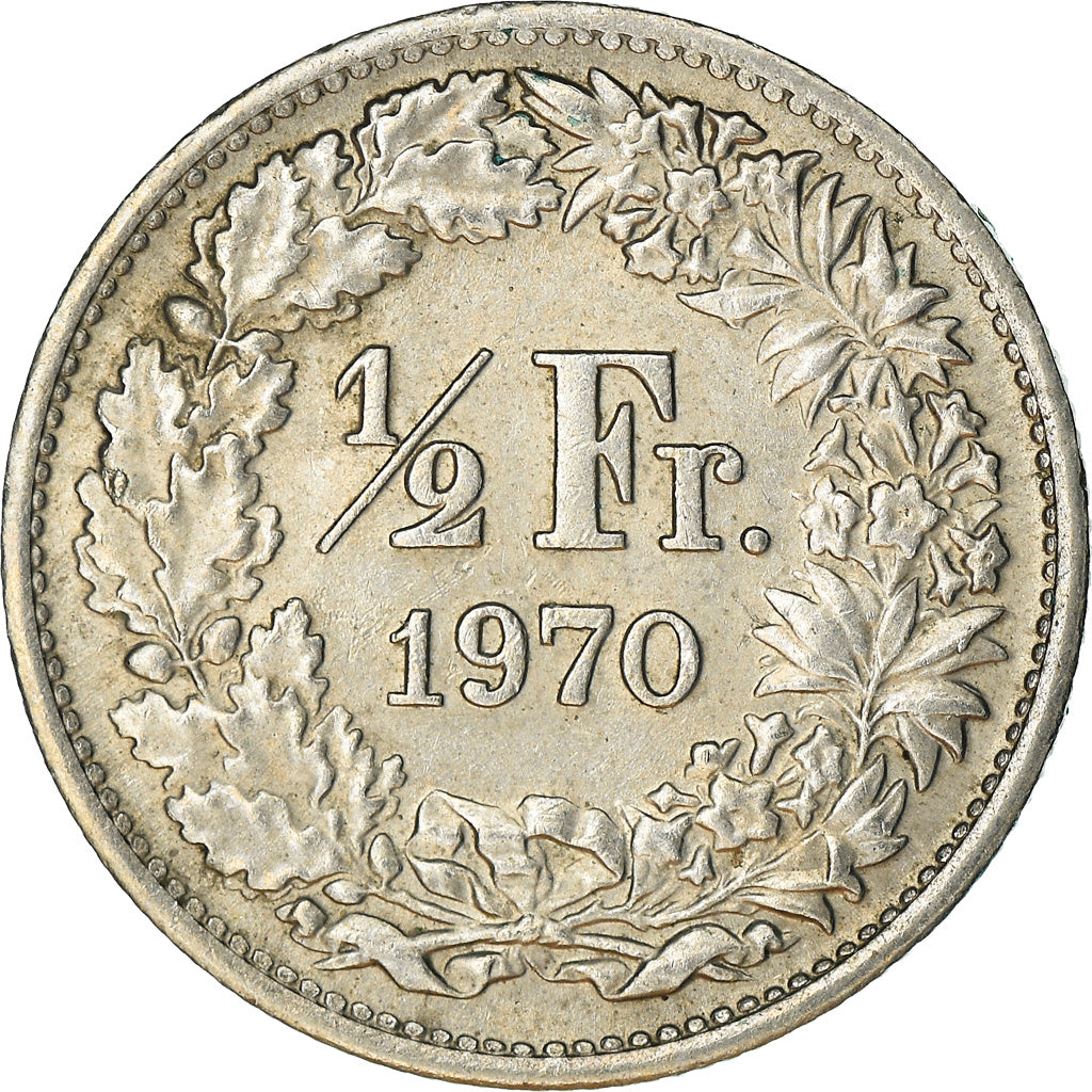 Coin, Switzerland, 1/2 Franc, 1970, Bern, AU(50-53), Copper-nickel, KM:23a.1