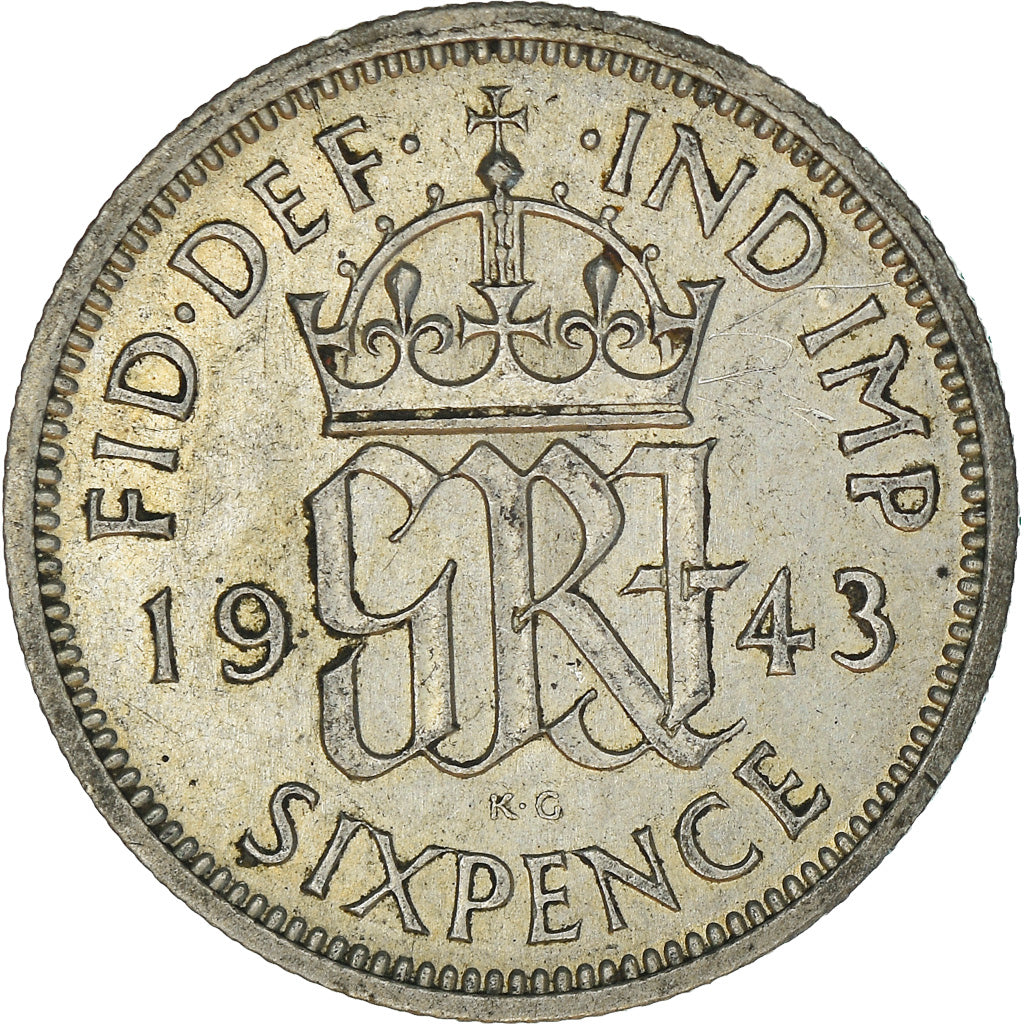 Coin, Great Britain, George VI, 6 Pence, 1943, AU(55-58), Silver, KM:852
