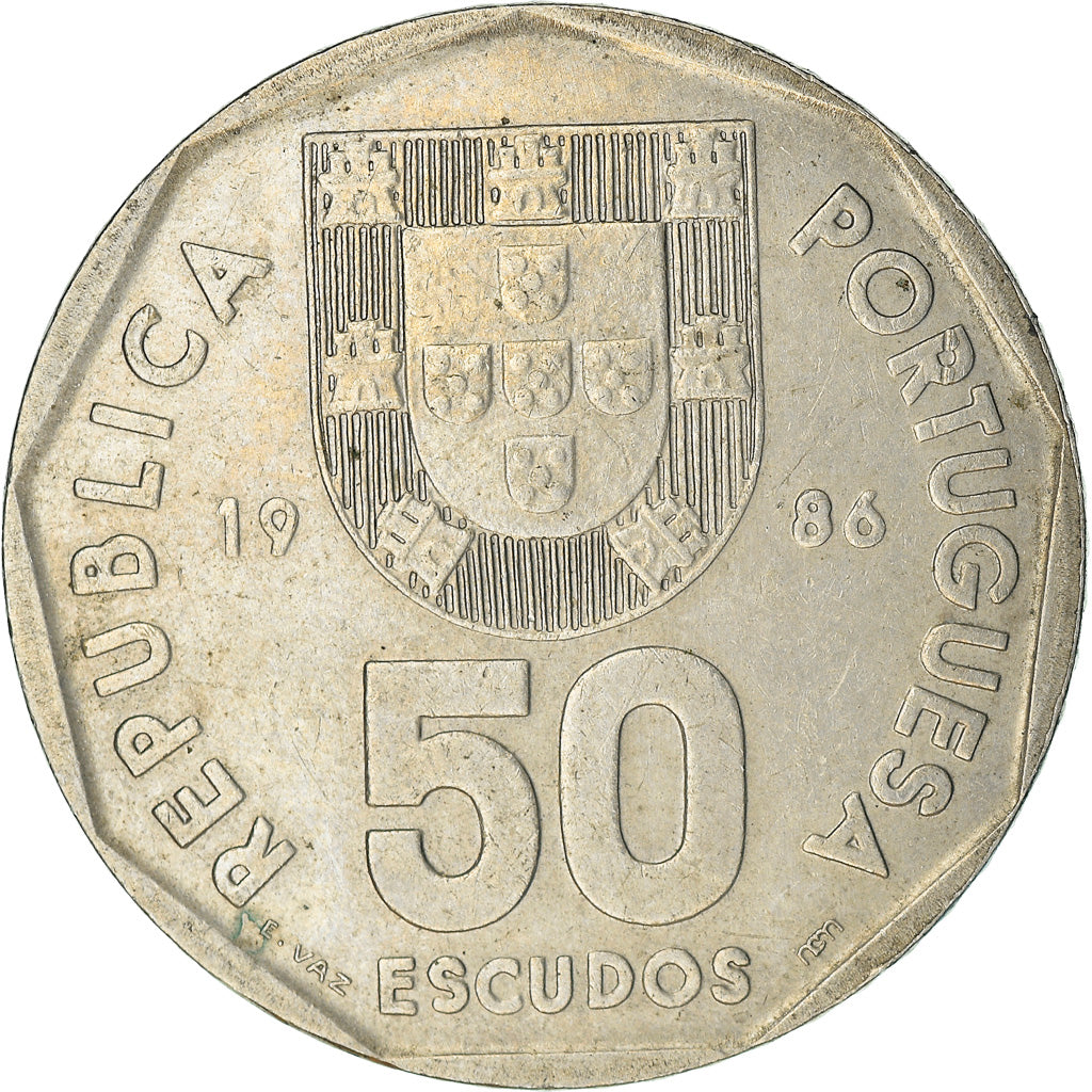 Coin, Portugal, 50 Escudos, 1986, EF(40-45), Copper-nickel, KM:636