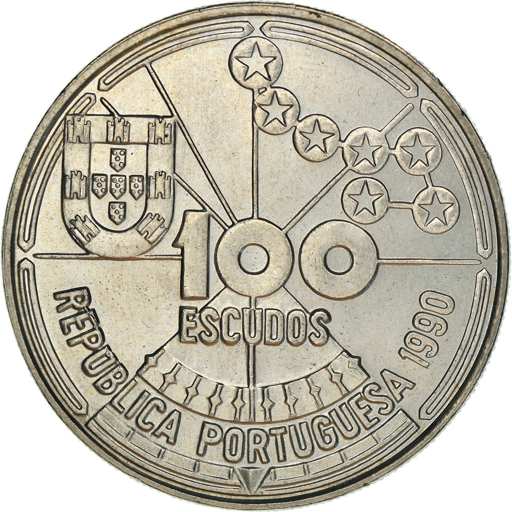 Coin, Portugal, 100 Escudos, 1990, MS(60-62), Copper-nickel, KM:649
