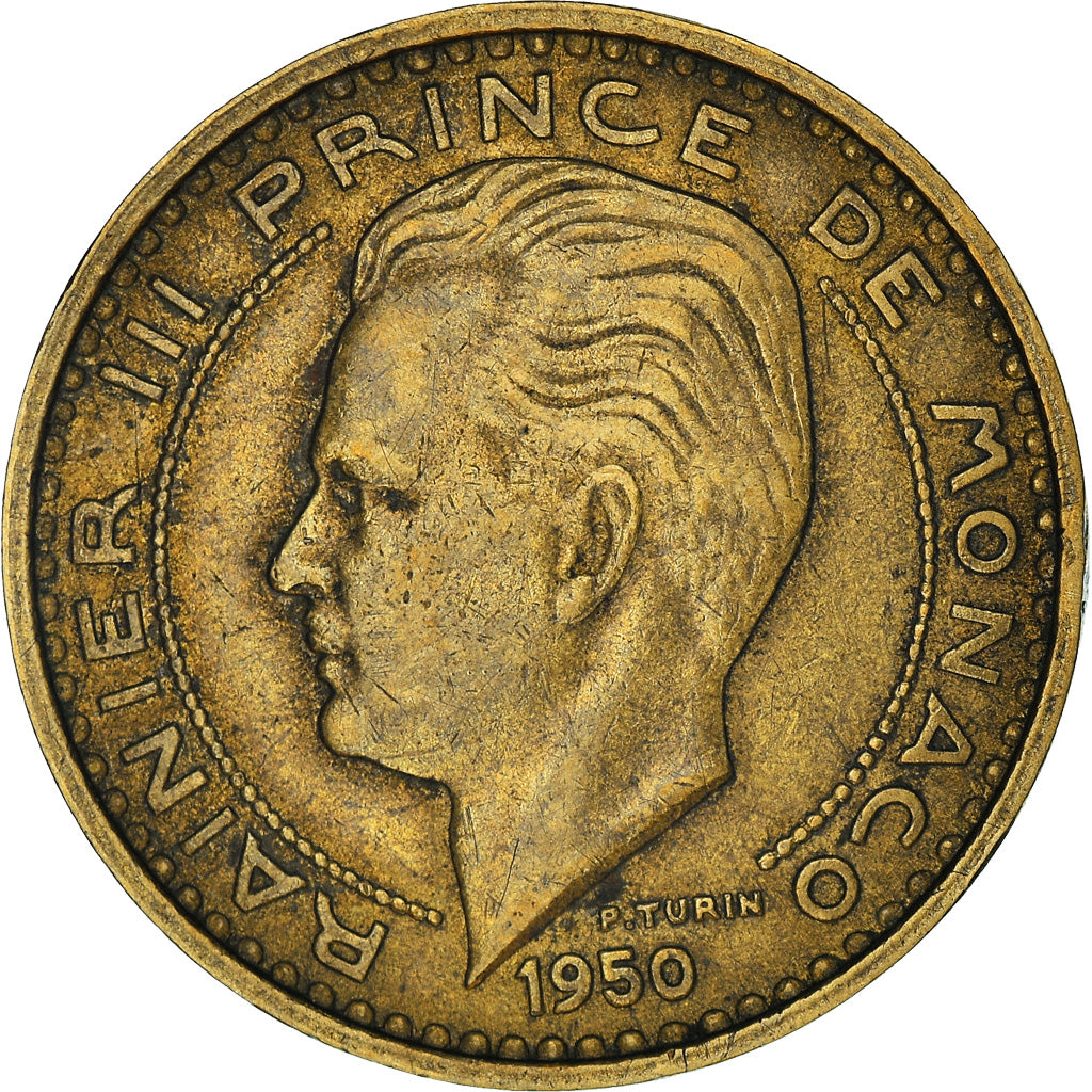 Coin, Monaco, Rainier III, 50 Francs, Cinquante, 1950, EF(40-45)