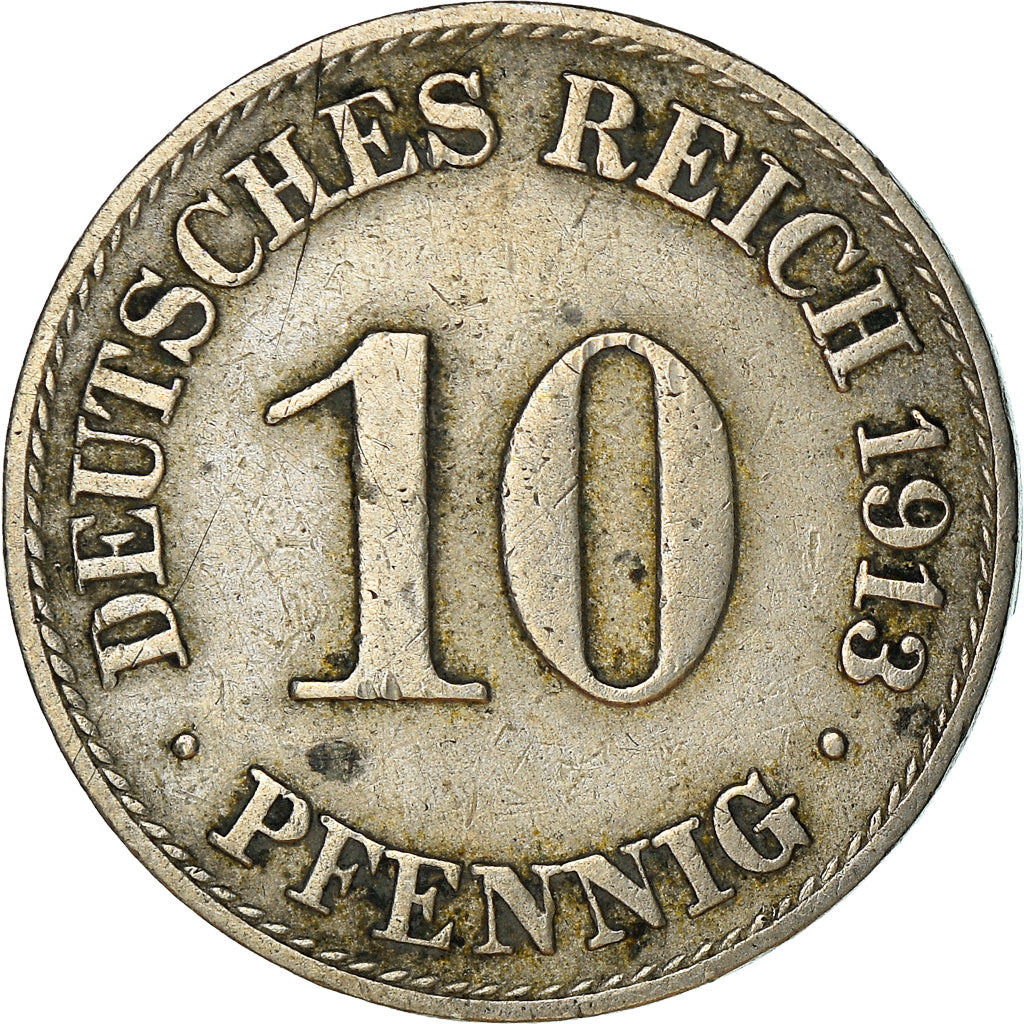 Coin, GERMANY - EMPIRE, Wilhelm II, 10 Pfennig, 1913, Berlin, VF(30-35)