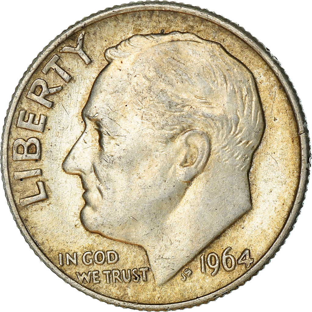 Coin, United States, Roosevelt Dime, Dime, 1964, U.S. Mint, Philadelphia