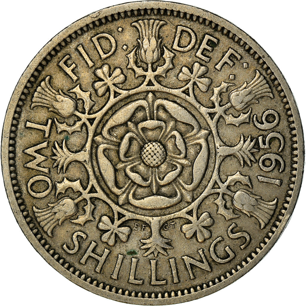 Moneda, Gran Bretaña, Elizabeth II, Florin, Two Shillings, 1956, MBC, Cobre -
