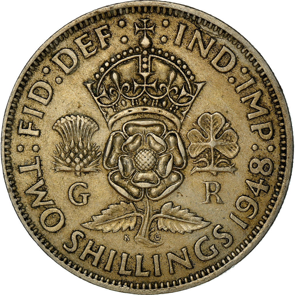 Coin, Great Britain, George VI, Florin, Two Shillings, 1948, AU(50-53)