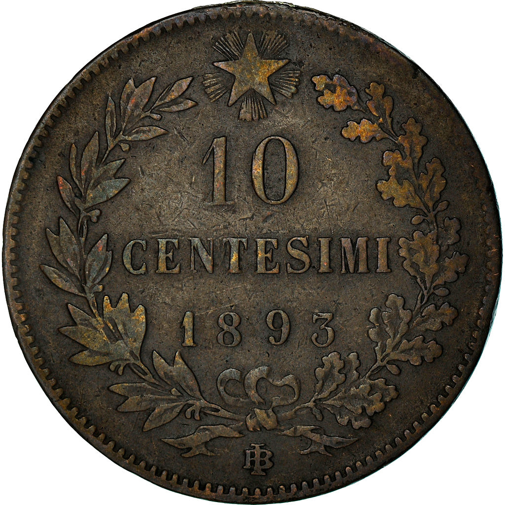 Moneta, Italia, Umberto I, 10 Centesimi, 1893, Birmingham, MB+, Rame, KM:27.1
