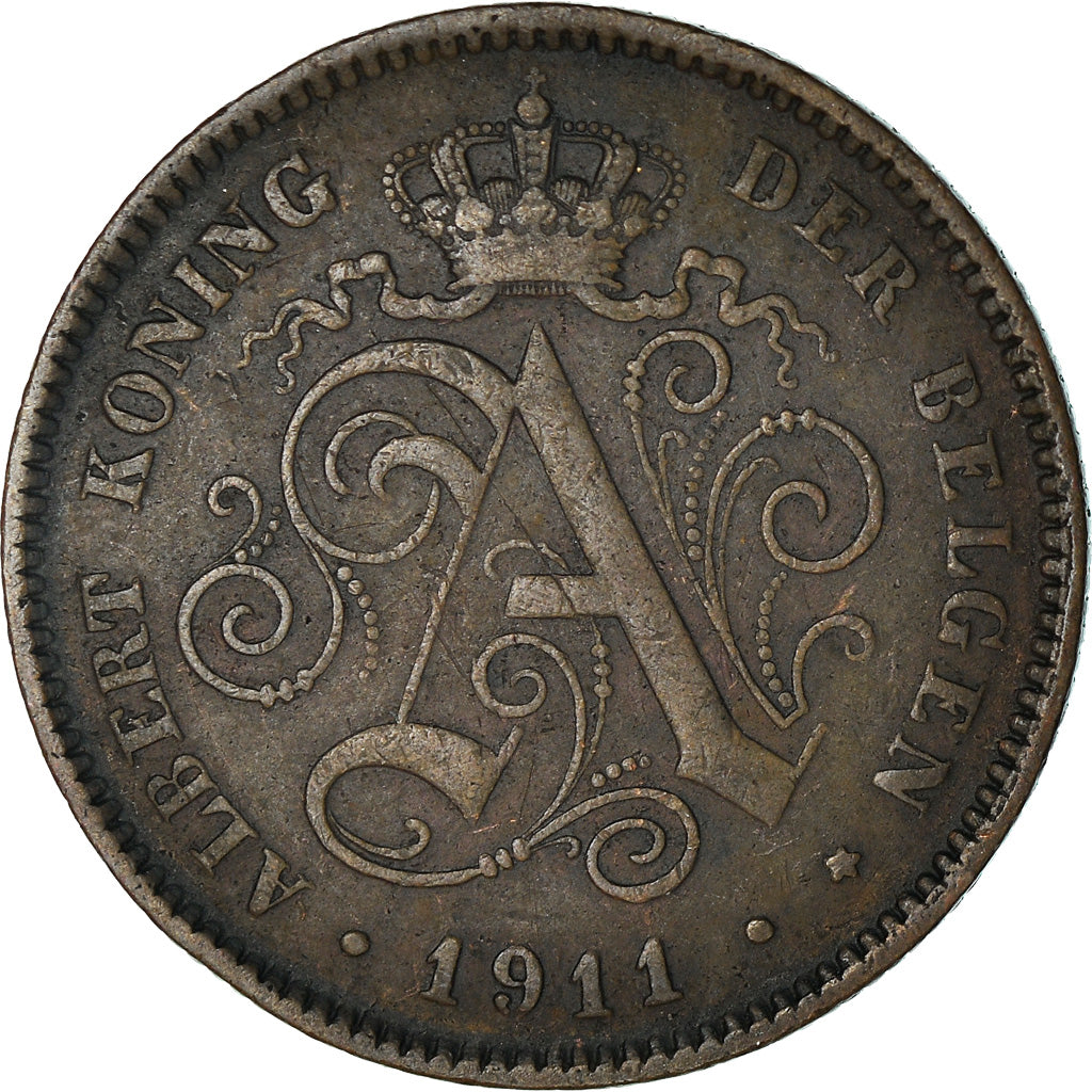 Moneta, Belgia, Albert I, 2 Centimes, 1911, AU(50-53), Miedź, KM:65
