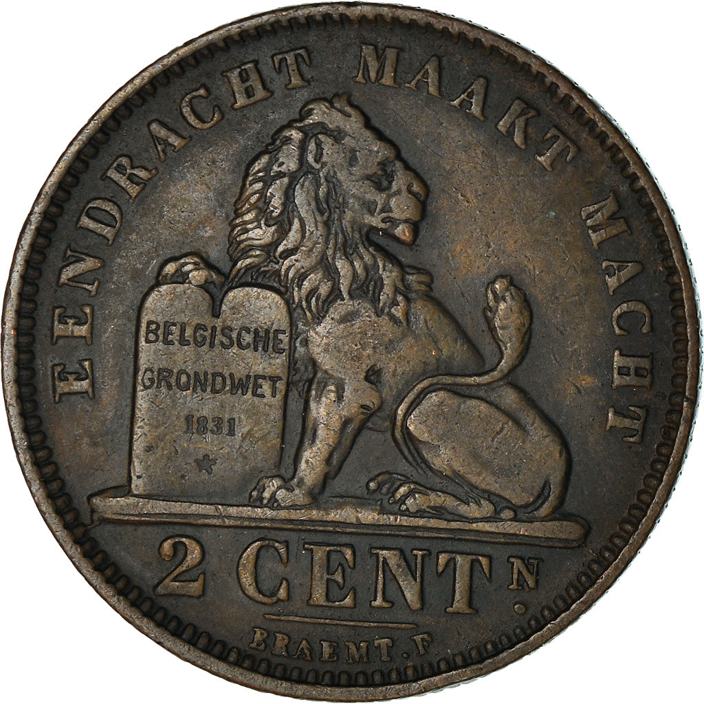 Moneta, Belgia, Albert I, 2 Centimes, 1911, AU(50-53), Miedź, KM:65
