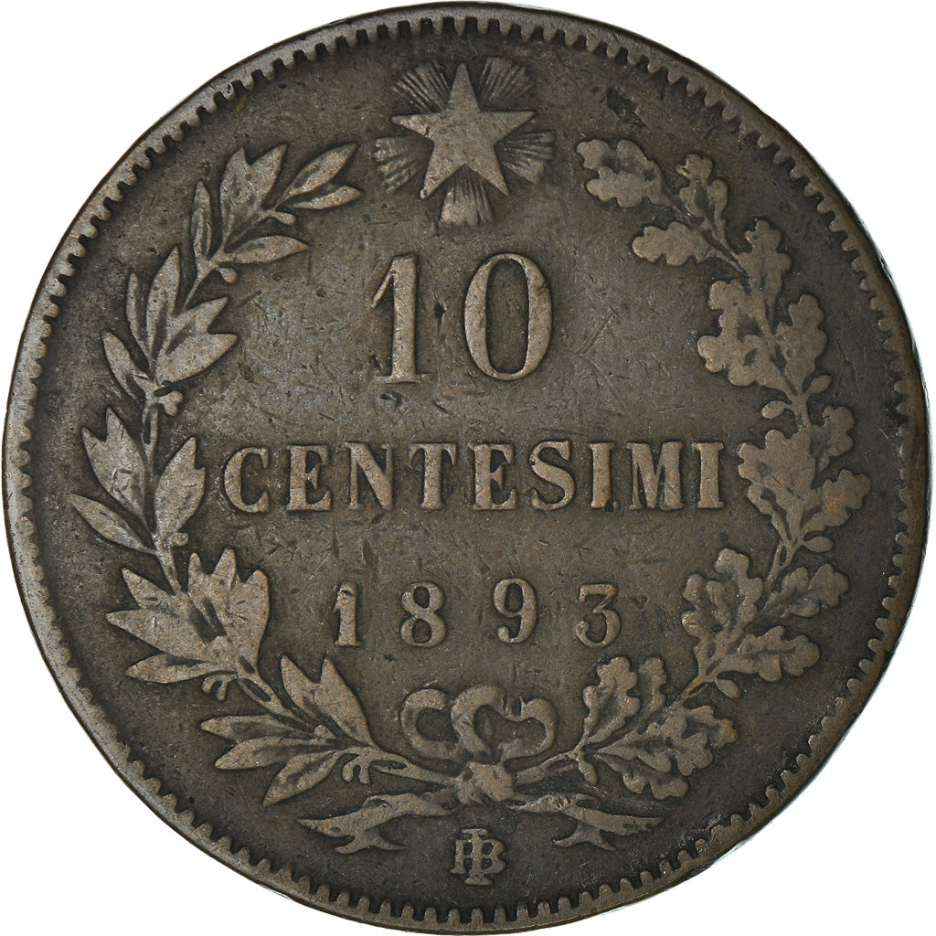Coin, Italy, Umberto I, 10 Centesimi, 1893, Birmingham, VF(30-35), Copper