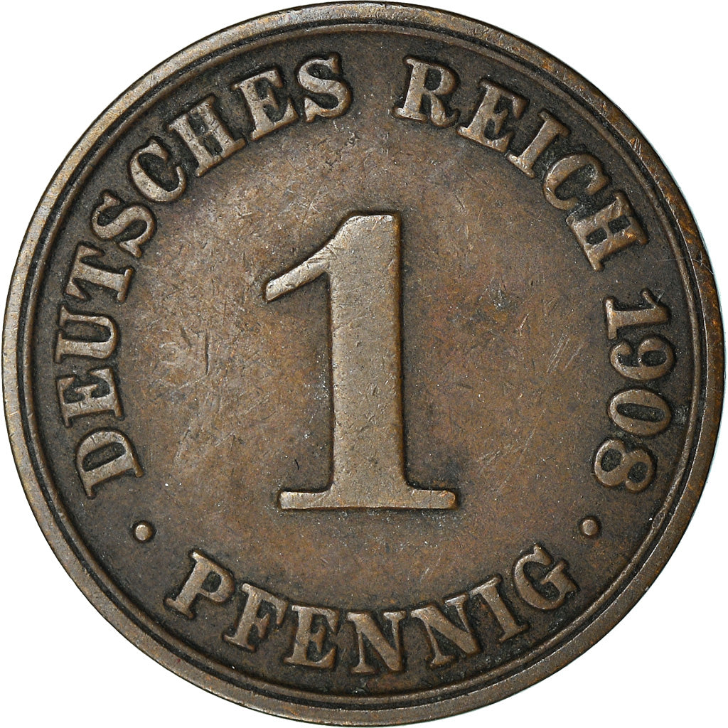 Coin, GERMANY - EMPIRE, Wilhelm II, Pfennig, 1908, Berlin, EF(40-45), Copper