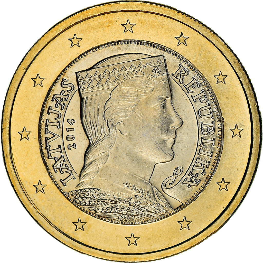 Letonia, Euro, 2014, Stuttgart, EBC, Bimetálico, KM:156