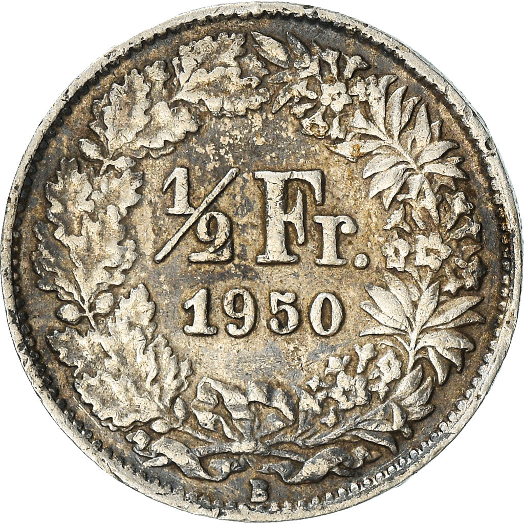 Coin, Switzerland, 1/2 Franc, 1950, Bern, VF(20-25), Silver, KM:23