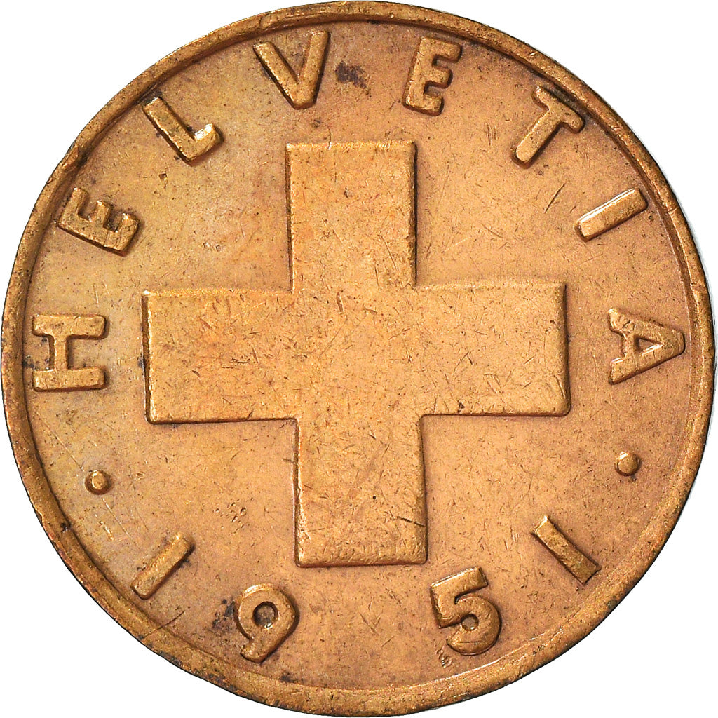 Coin, Switzerland, 2 Rappen, 1951, Bern, EF(40-45), Bronze, KM:47