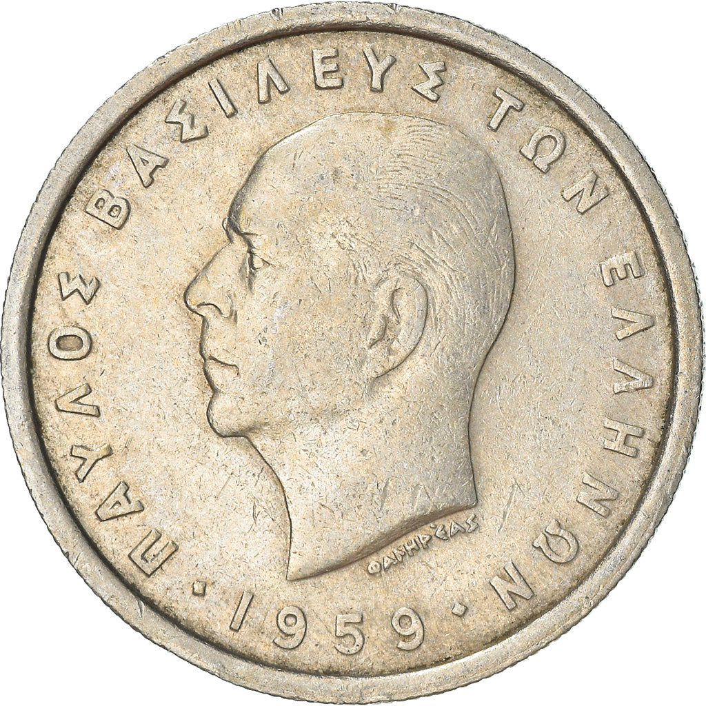 Coin, Greece, Paul I, 2 Drachmai, 1959, EF(40-45), Copper-nickel, KM:82