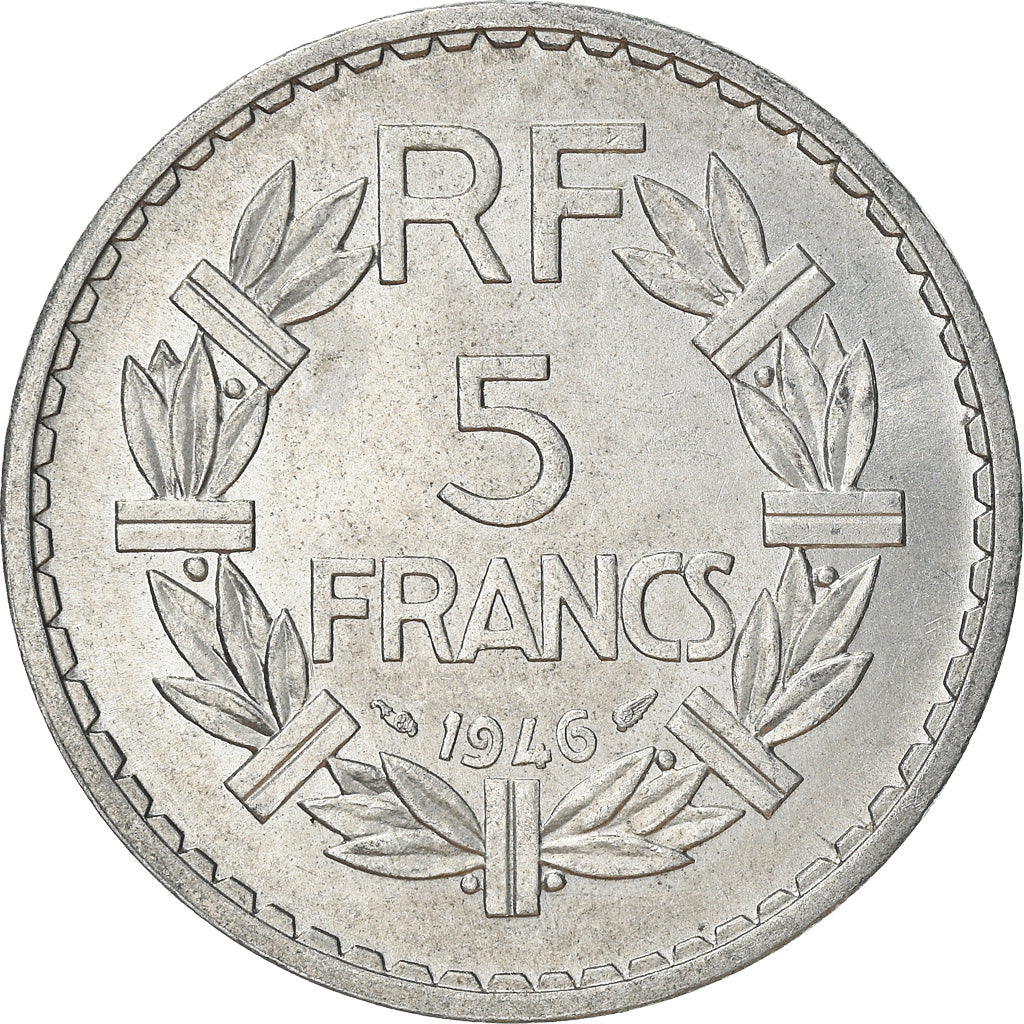 Moneta, Francia, Lavrillier, 5 Francs, 1946, Paris, BB, Alluminio, KM:888b.1