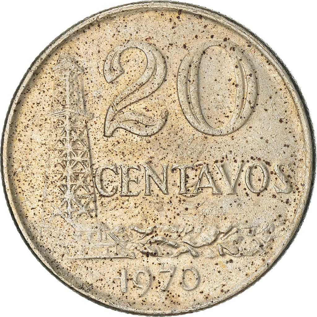 Moneta, Brazylia, 20 Centavos, 1970, AU(50-53), Miedź-Nikiel, KM:579.2