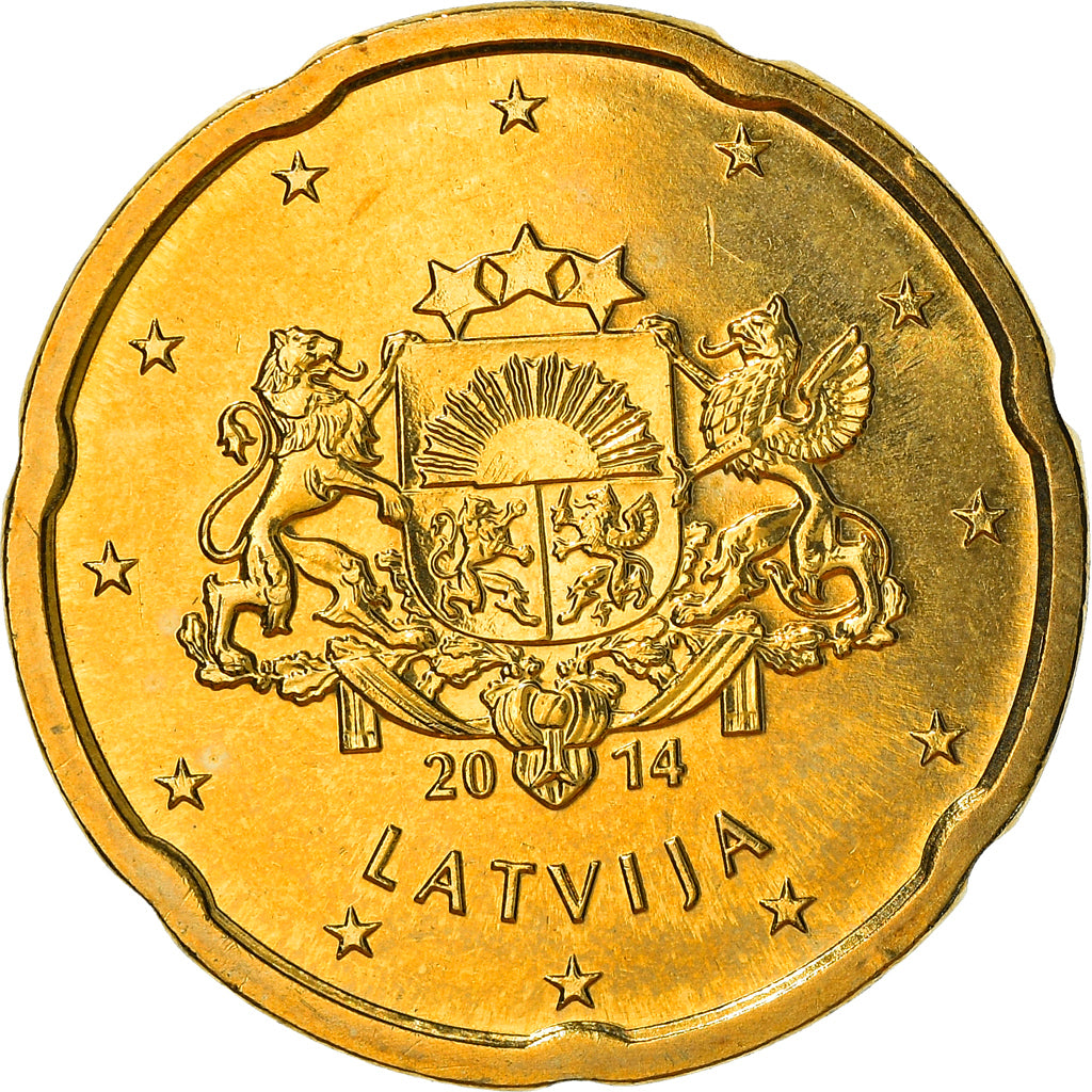 Latvia, 20 Euro Cent, 2014, Stuttgart, MS(60-62), Brass, KM:154