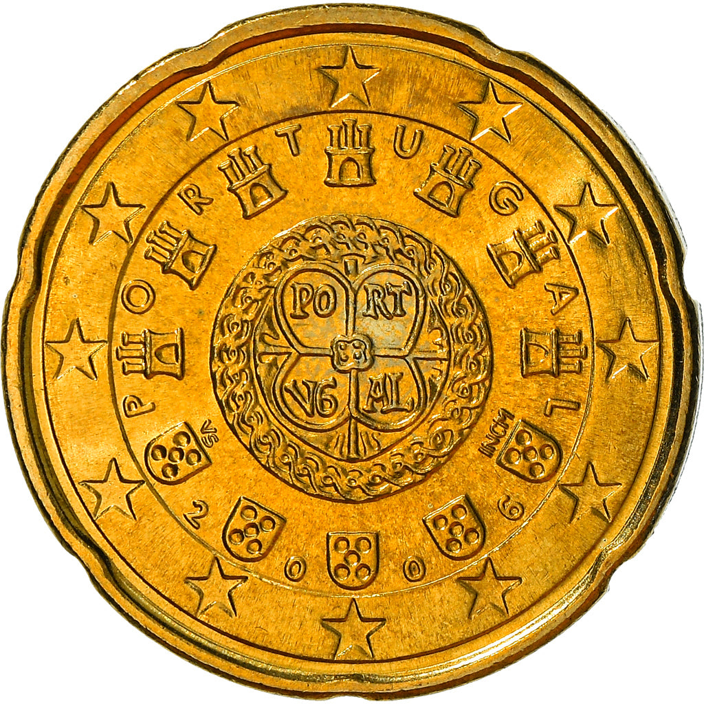 Portugal, 20 Euro Cent, 2006, Lisbon, MS(64), Mosiądz, KM:744