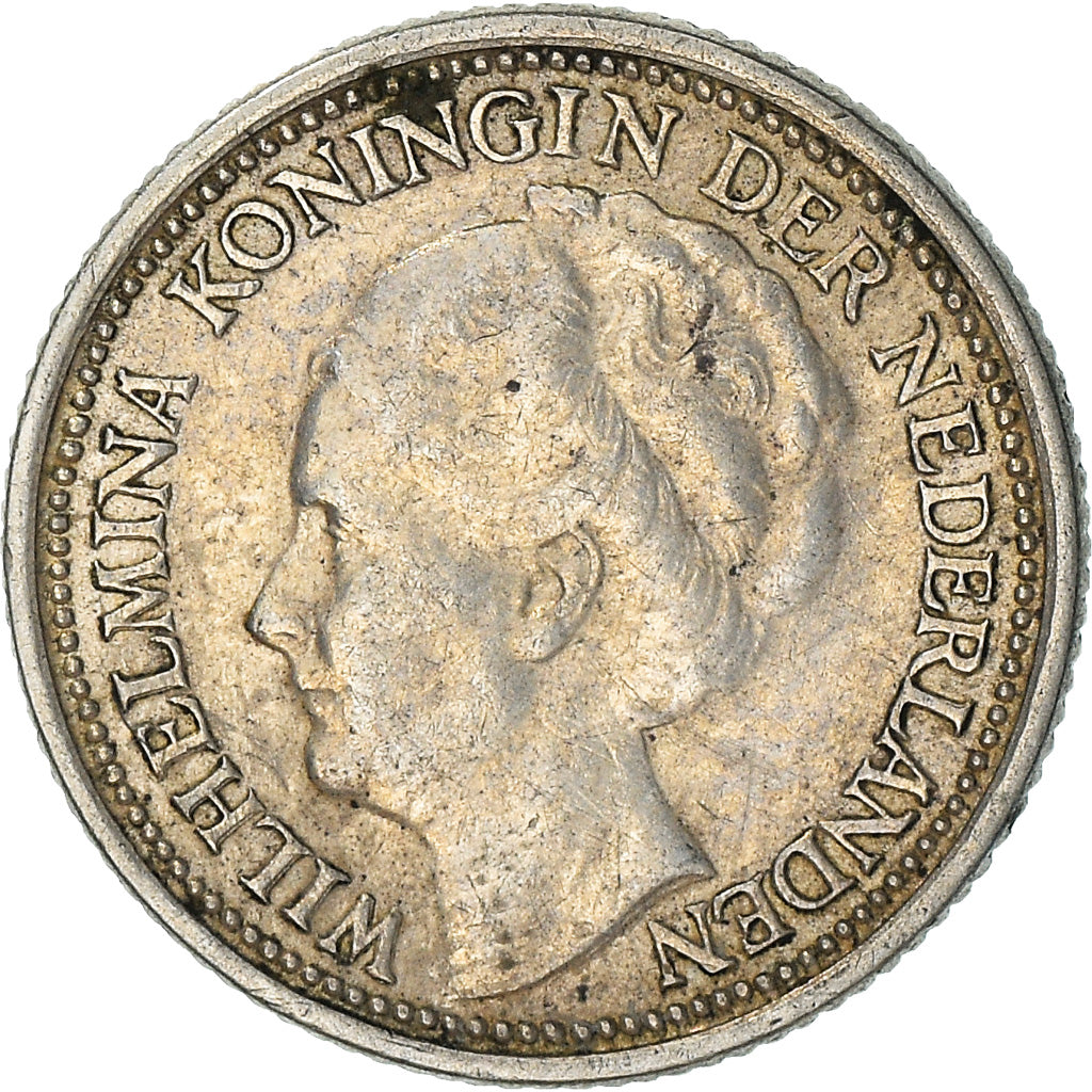 Moneda, Países Bajos, Wilhelmina I, 10 Cents, 1938, MBC+, Plata, KM:163