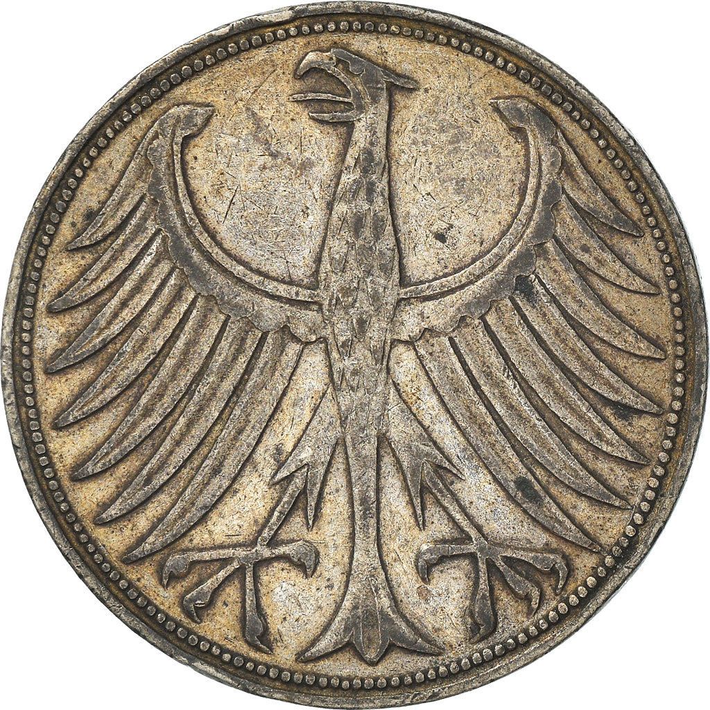 Coin, GERMANY - FEDERAL REPUBLIC, 5 Mark, 1951, Stuttgart, EF(40-45), Silver