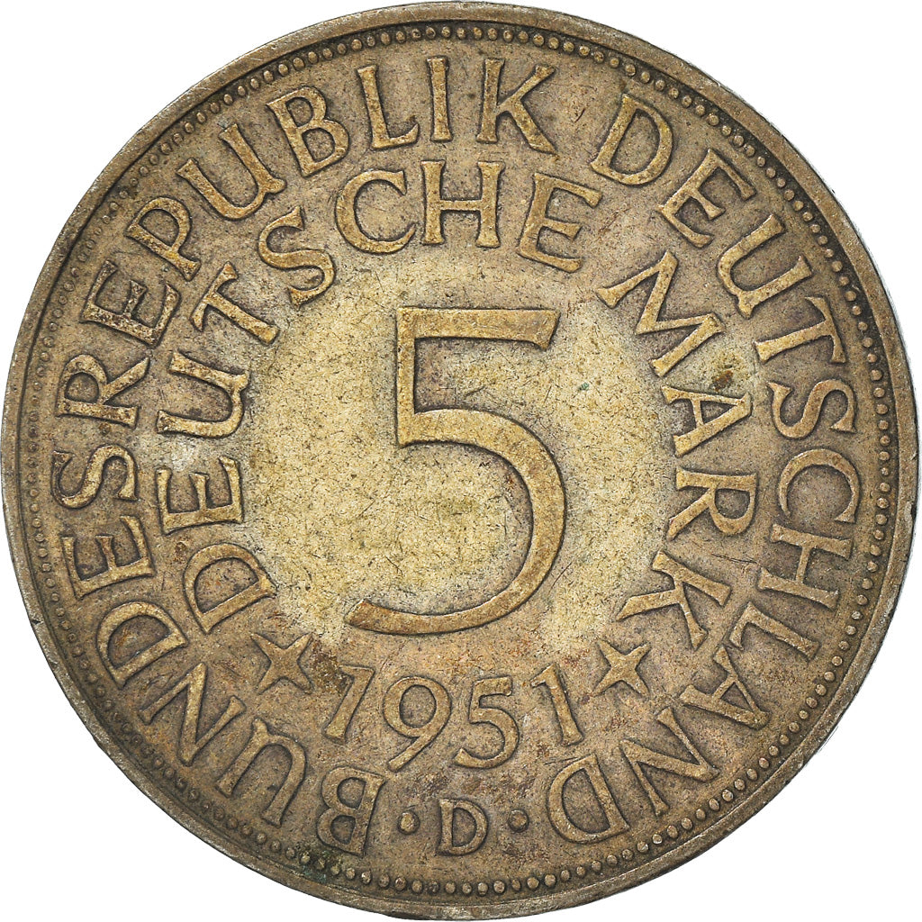Coin, GERMANY - FEDERAL REPUBLIC, 5 Mark, 1951, Munich, VF(30-35), Silver