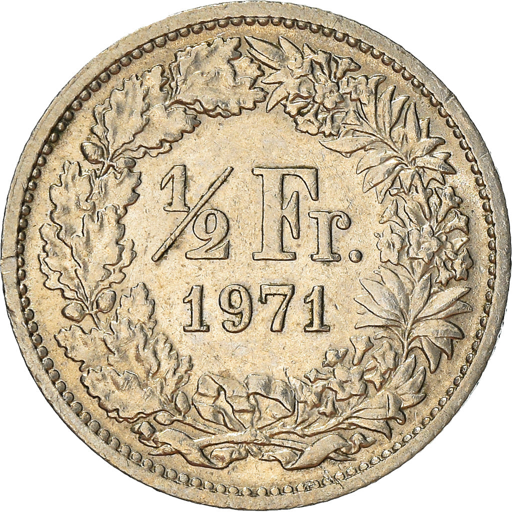 Coin, Switzerland, 1/2 Franc, 1971, Bern, EF(40-45), Copper-nickel, KM:23a.1