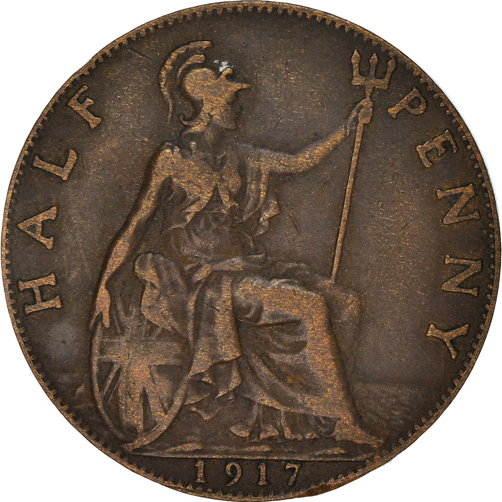 Coin, Great Britain, George V, 1/2 Penny, 1917, VF(30-35), Bronze, KM:809