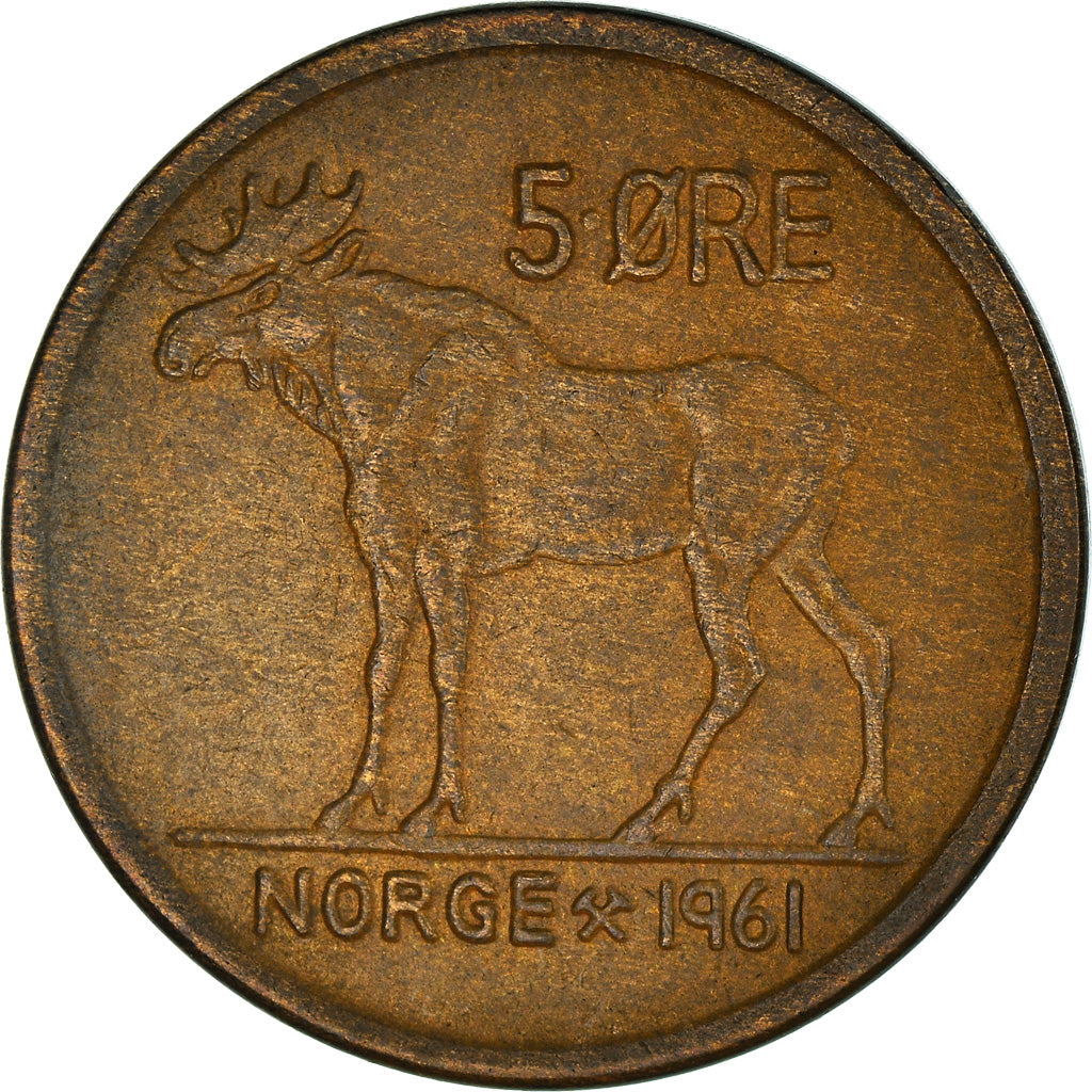 Coin, Norway, Olav V, 5 Öre, 1961, EF(40-45), Bronze, KM:405