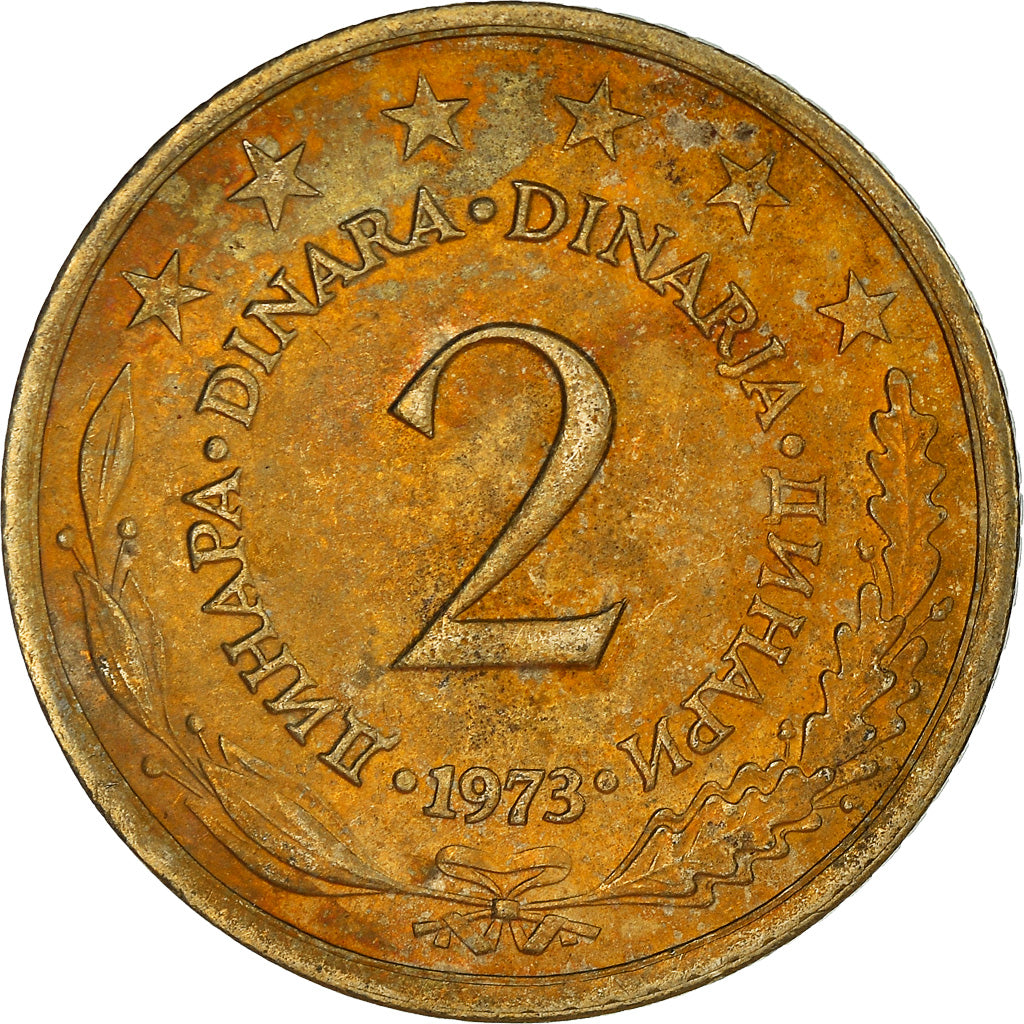 Coin, Yugoslavia, 2 Dinara, 1973, AU(55-58), Copper-Nickel-Zinc, KM:57