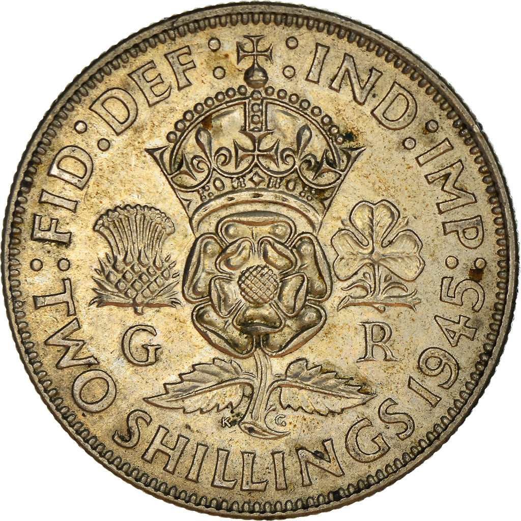 Coin, Great Britain, George VI, Florin, Two Shillings, 1945, AU(50-53), Silver