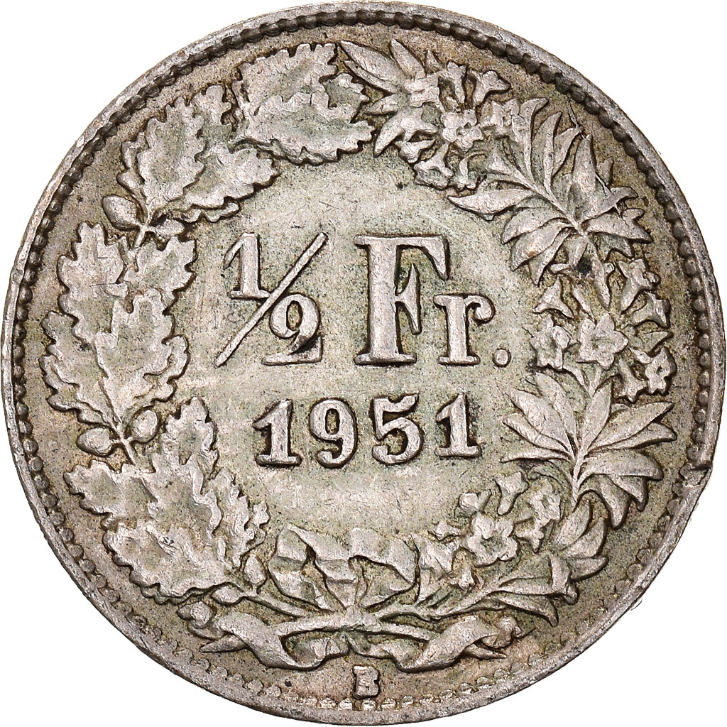 Coin, Switzerland, 1/2 Franc, 1951, Bern, EF(40-45), Silver, KM:23