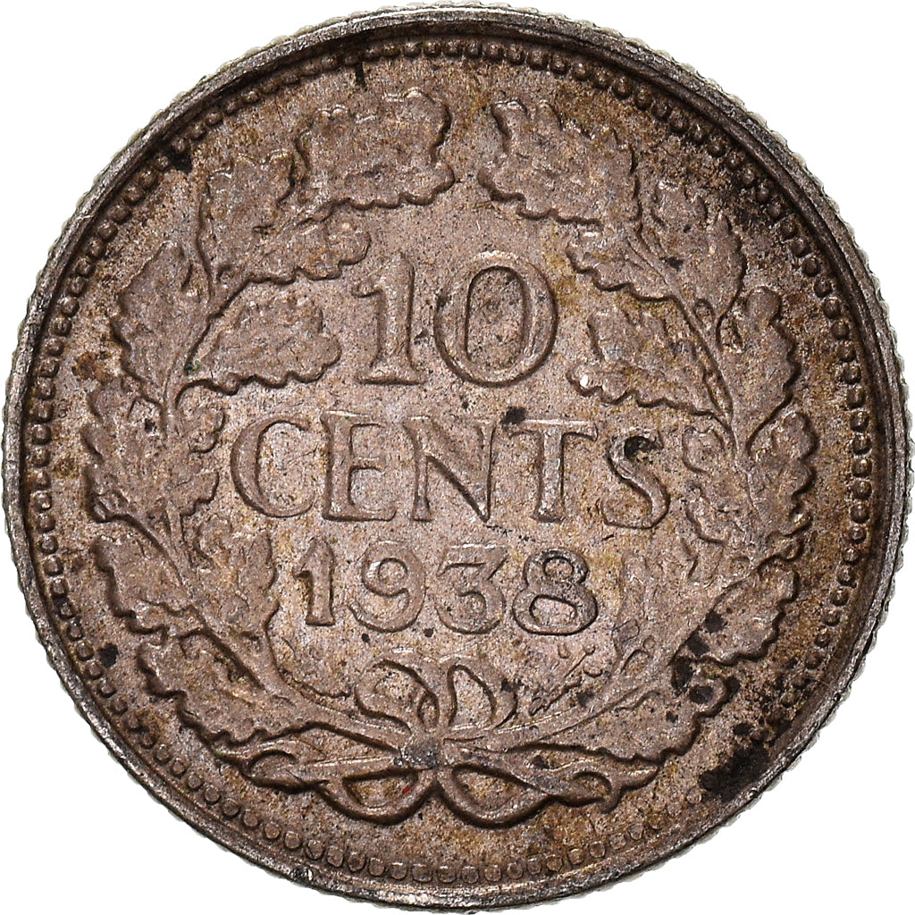 Coin, Netherlands, Wilhelmina I, 10 Cents, 1938, EF(40-45), Silver, KM:163