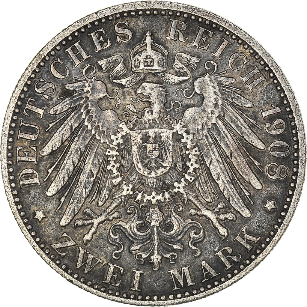 Coin, German States, BAVARIA, Otto, 2 Mark, 1908, Munich, EF(40-45), Silver