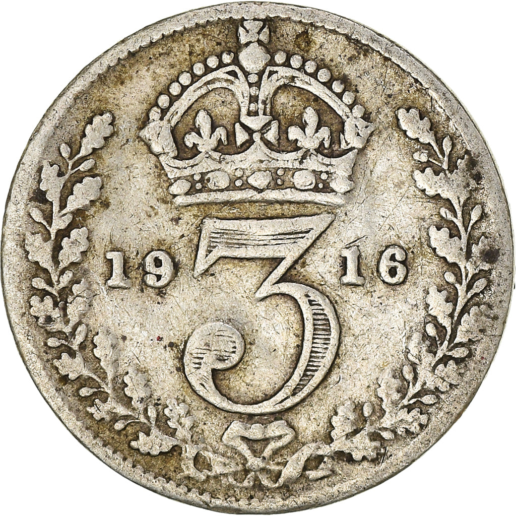 Munten, Groot Bretagne, George V, 3 Pence, 1916, FR, Zilver, KM:813