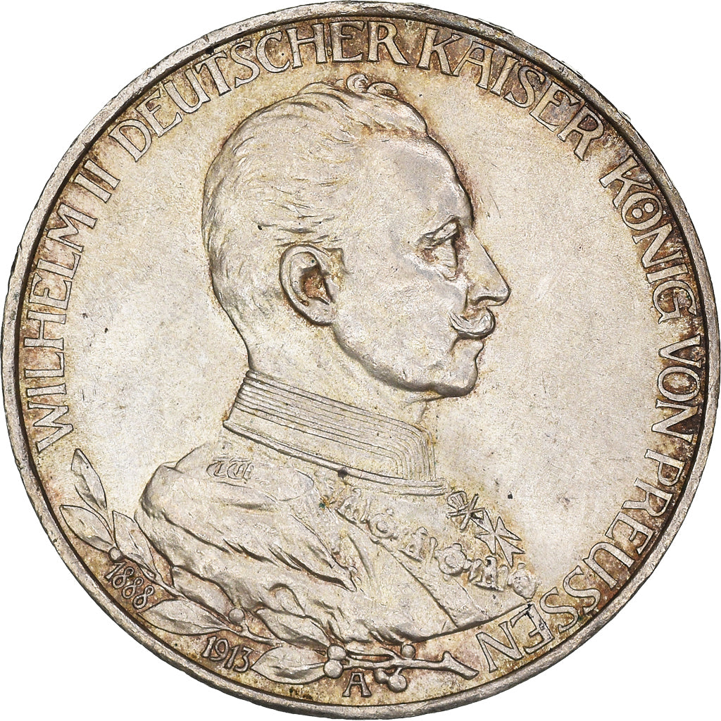 Coin, German States, PRUSSIA, Wilhelm II, 3 Mark, 1913, Berlin, AU(50-53)