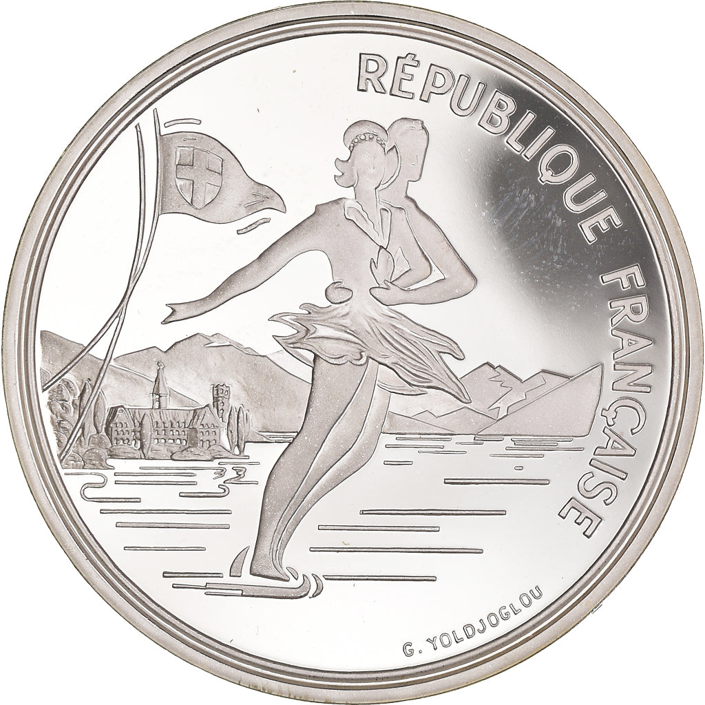 France, 100 Francs, Albertville - Ice Skating, 1989, Silver, MS(65-70)