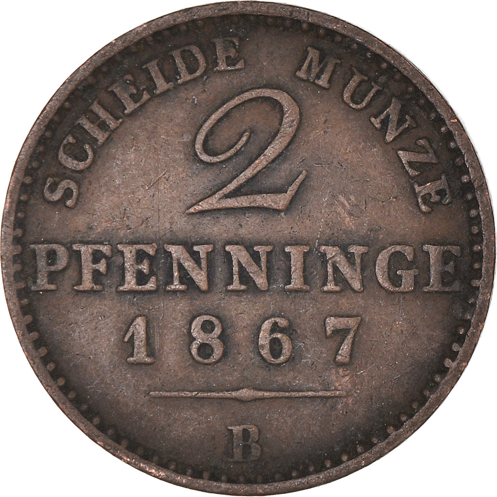 Coin, German States, PRUSSIA, Wilhelm I, 2 Pfennig, 1867, Dresde, EF(40-45)