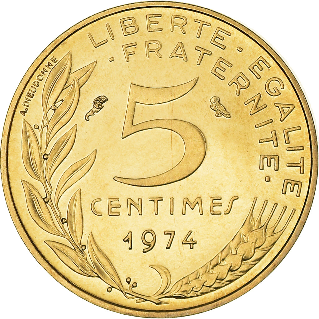 Moneta, Francia, Marianne, 5 Centimes, 1974, Paris, FDC, FDC, Alluminio-bronzo